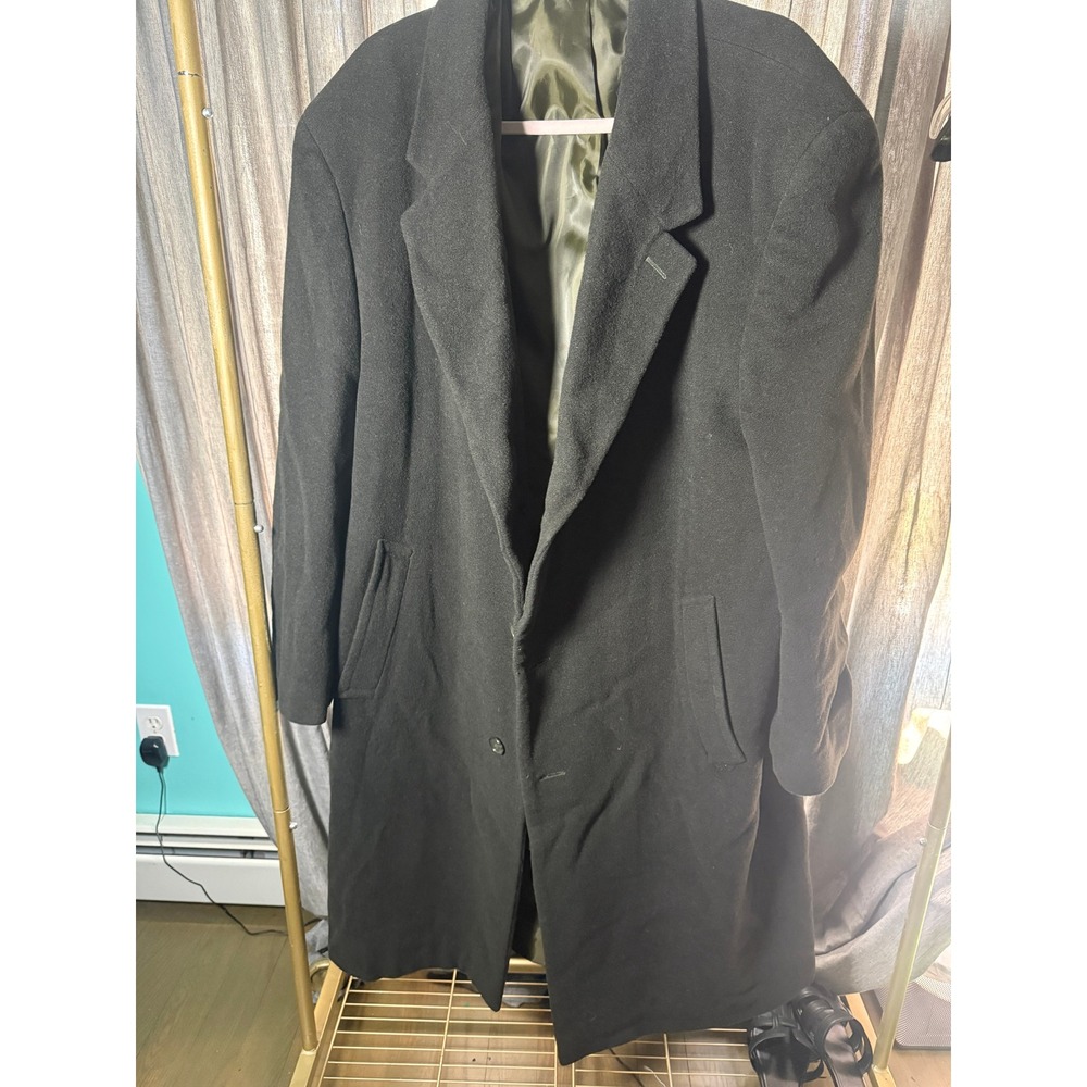 Jones New‎ York Mens Black 100% Merino Wool Long Overcoat Jacket